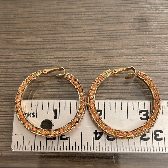Vintage Orange Aurora Borealis Clip Hoop Earrings - Picture 10 of 15